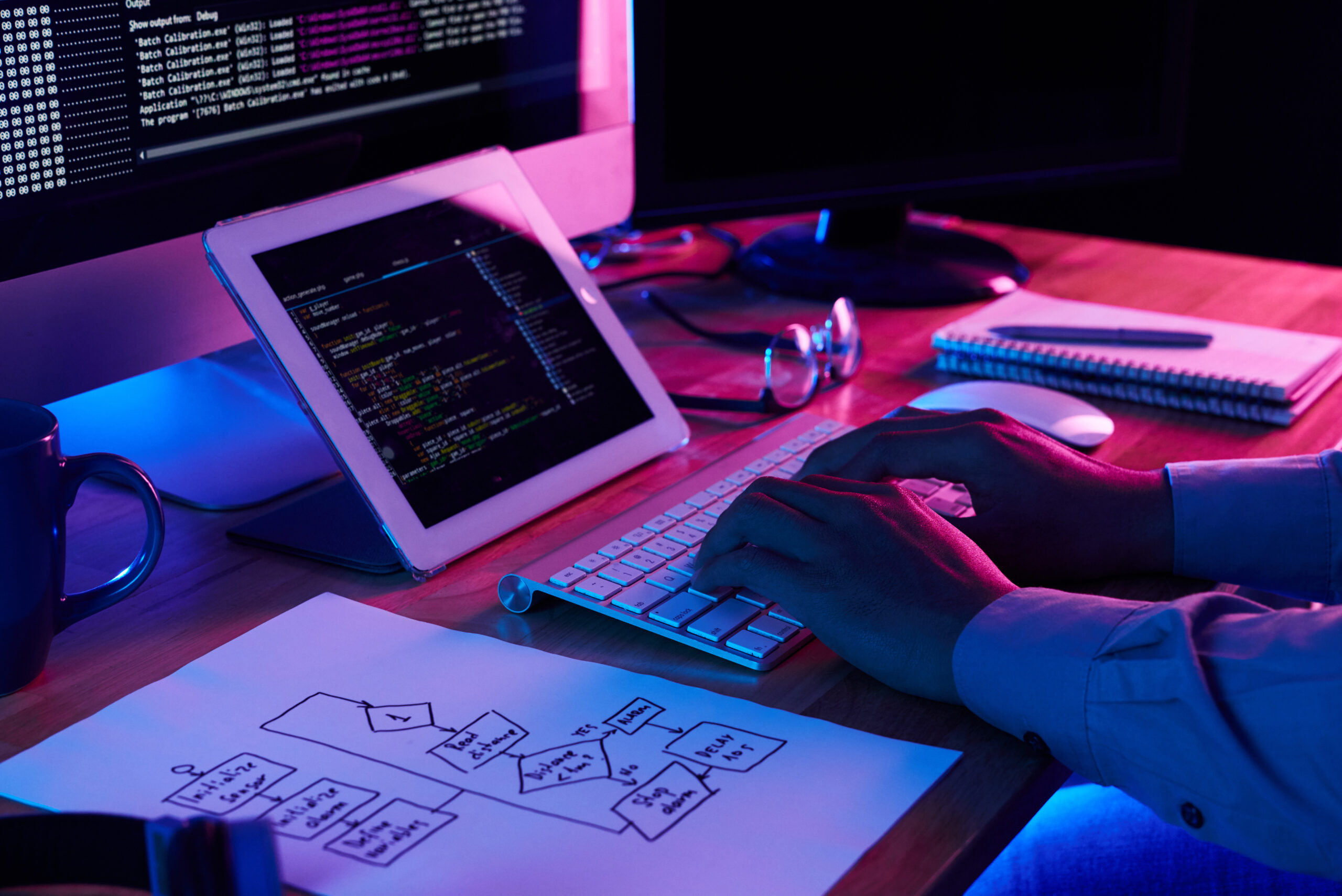 Attorney website development coding and design process on computer