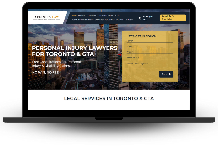 Law firm website layout mockup on laptop with modern design